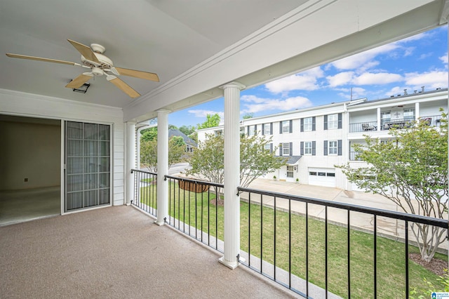 balcony with ceiling fan