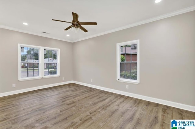 spare room with baseboards, wood finished floors, and plenty of natural light