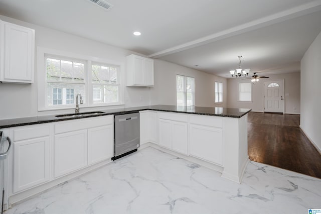 kitchen with light hardwood / wood-style flooring, dishwasher, a healthy amount of sunlight, and sink