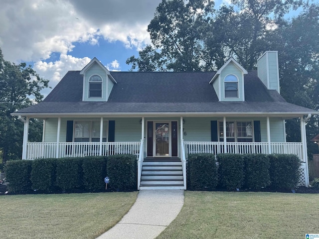 view of front of property with a front yard and covered porch