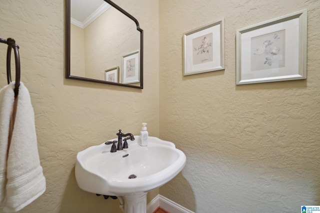 bathroom with ornamental molding and sink