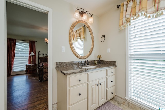 bathroom with vanity, hardwood / wood-style floors, and a wealth of natural light