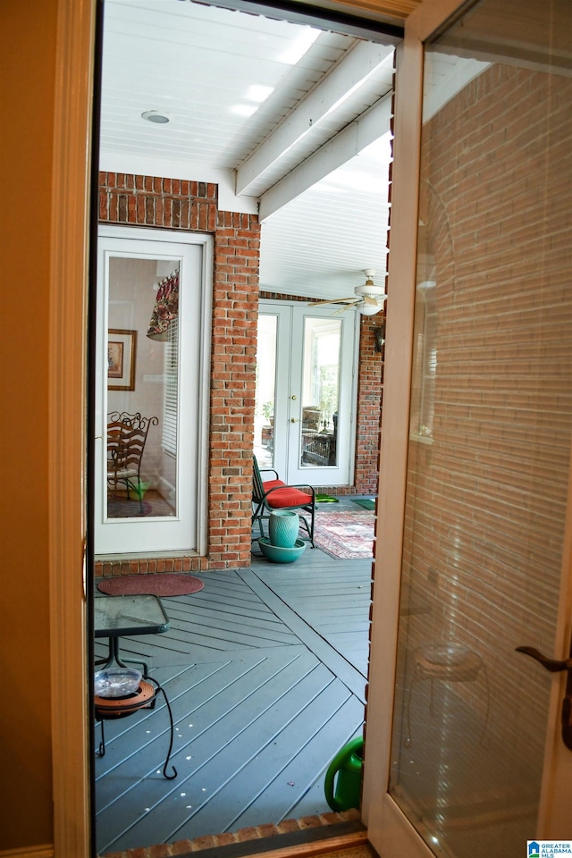 corridor with brick wall