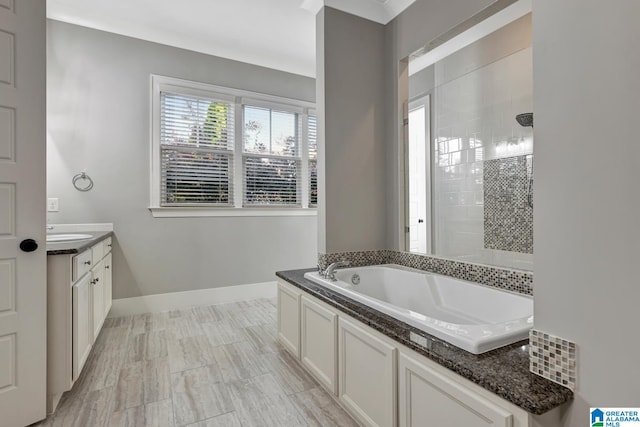 bathroom featuring vanity and separate shower and tub