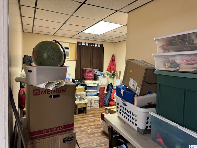 storage area with a wall mounted air conditioner