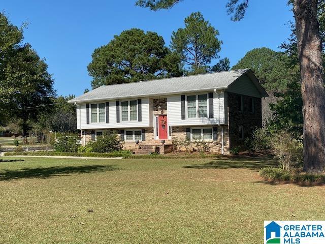 raised ranch with a front yard
