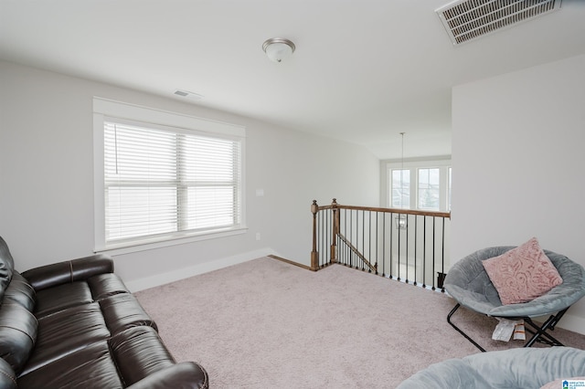 sitting room with carpet flooring