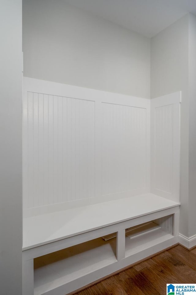 mudroom with hardwood / wood-style flooring