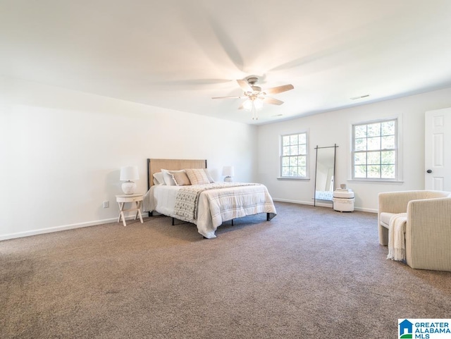 bedroom featuring carpet and ceiling fan