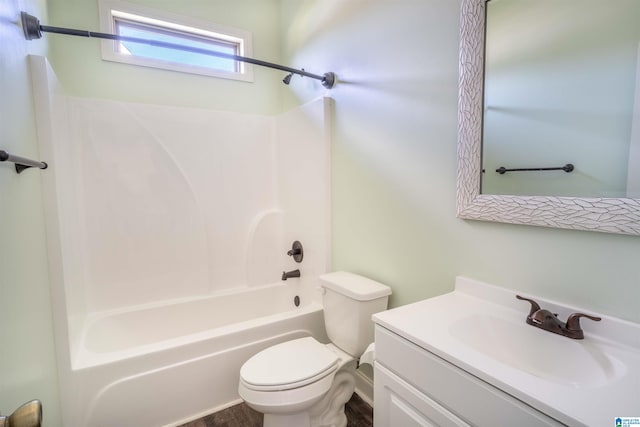 full bathroom featuring vanity, toilet, and shower / washtub combination