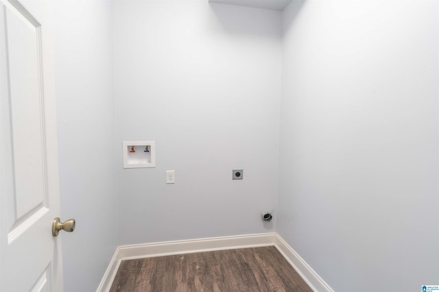 laundry area with electric dryer hookup, dark hardwood / wood-style flooring, and washer hookup