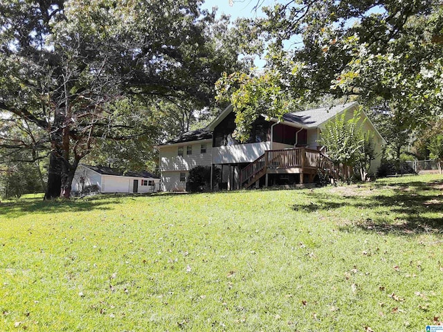 view of yard featuring a deck