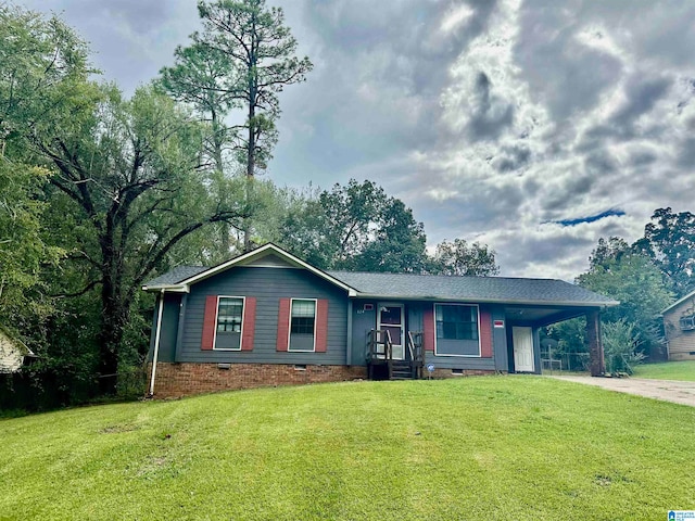 single story home with a carport and a front yard