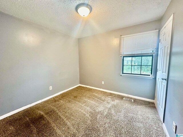 carpeted empty room featuring a textured ceiling