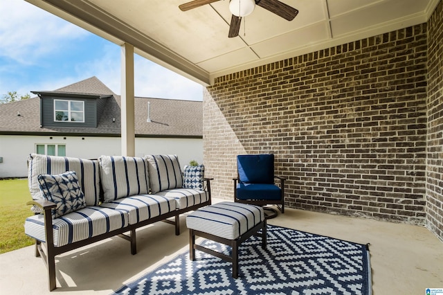 view of patio with outdoor lounge area and ceiling fan