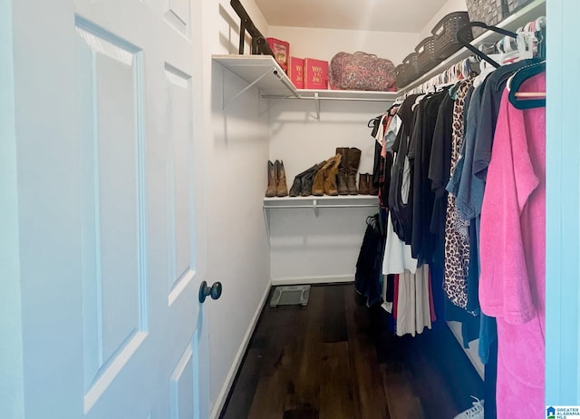 walk in closet featuring hardwood / wood-style floors