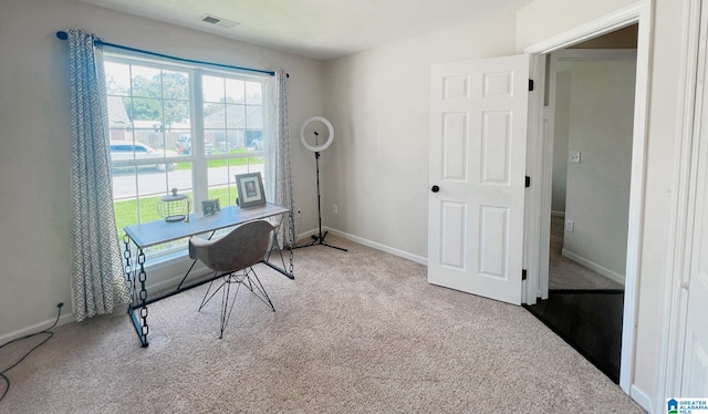 view of carpeted home office