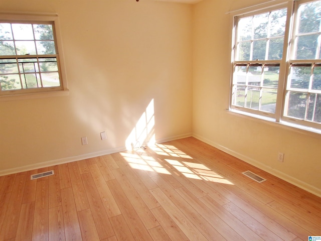 spare room with light wood-type flooring and plenty of natural light