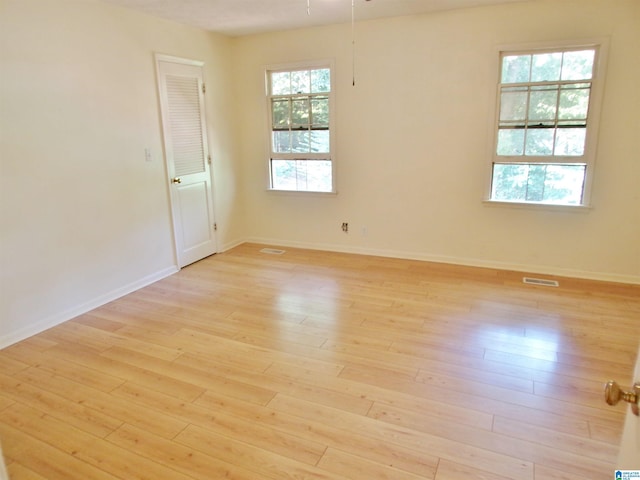 spare room featuring light hardwood / wood-style flooring and a wealth of natural light