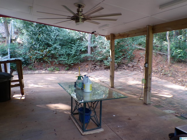 view of patio featuring ceiling fan