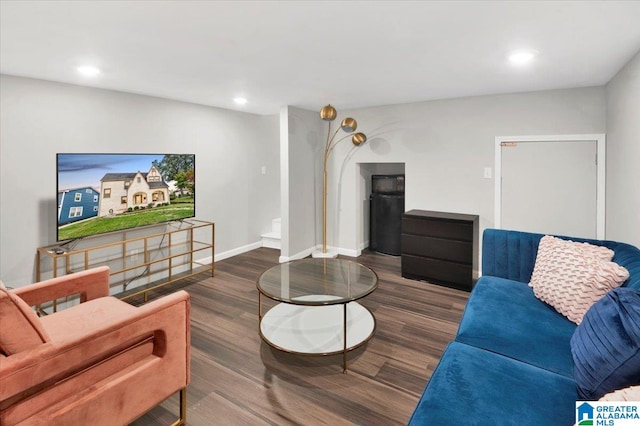 living room with dark hardwood / wood-style floors