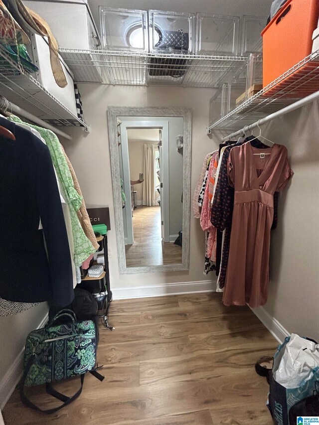 walk in closet with hardwood / wood-style flooring