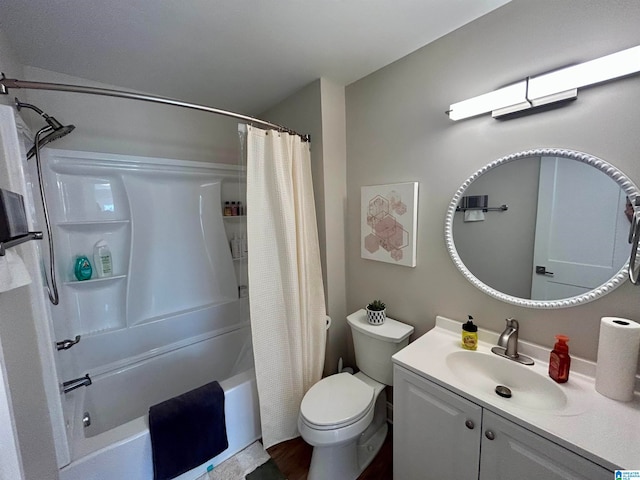 full bathroom with vanity, toilet, and shower / bath combination with curtain