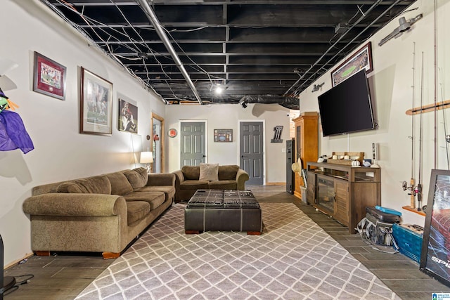 living room with dark wood-type flooring