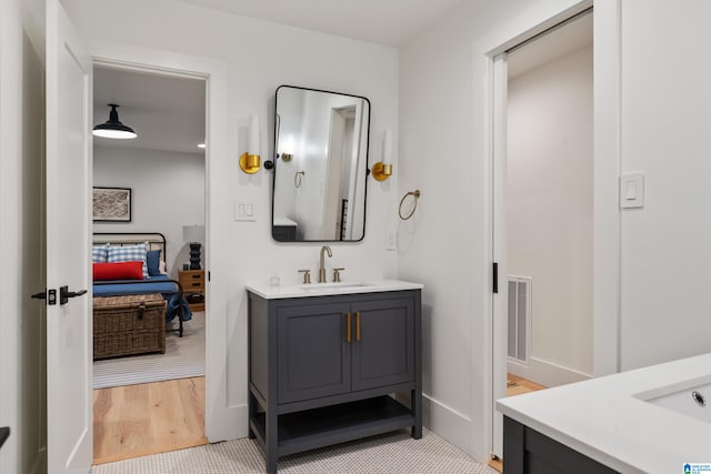 bathroom featuring vanity and hardwood / wood-style flooring