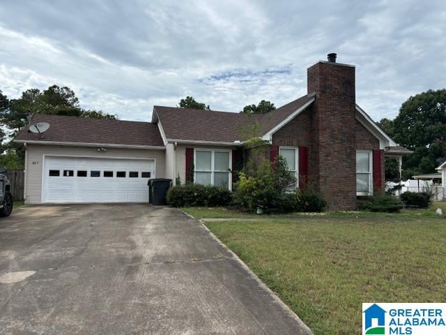 single story home with a front lawn and a garage