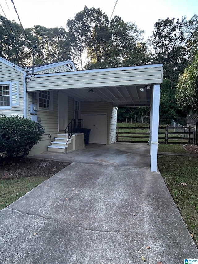 exterior space featuring a carport