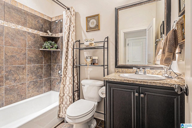 full bathroom featuring shower / tub combo, vanity, and toilet