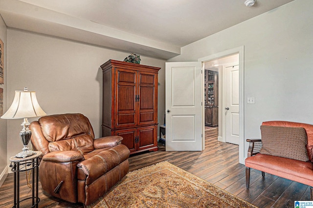 sitting room with dark wood-type flooring