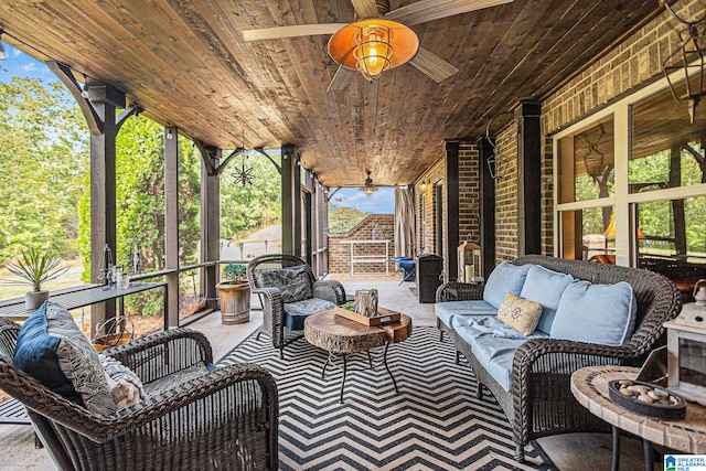 view of patio with ceiling fan and outdoor lounge area