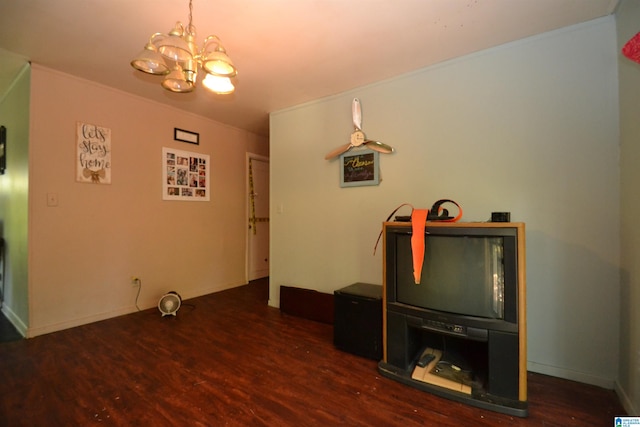 interior space with dark hardwood / wood-style flooring and an inviting chandelier