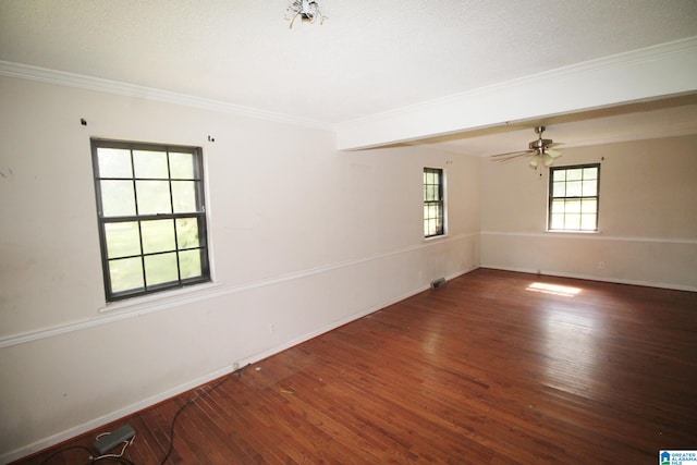 unfurnished room with dark hardwood / wood-style floors and ornamental molding