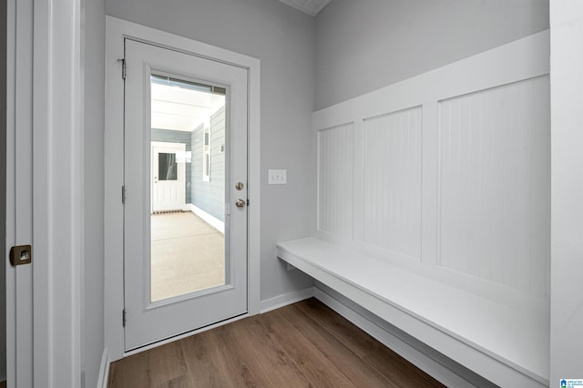 mudroom with wood-type flooring