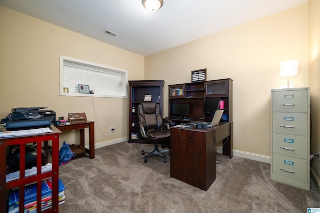 view of carpeted home office