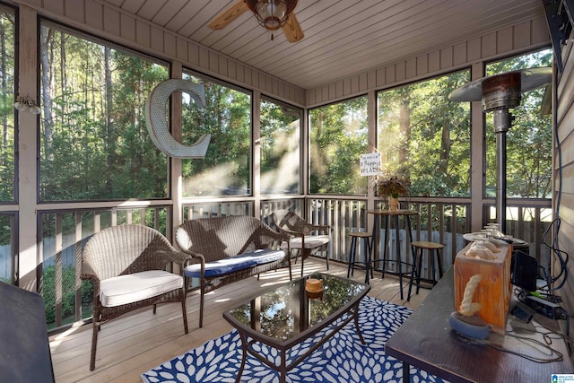 sunroom featuring wooden ceiling