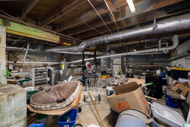 basement featuring water heater