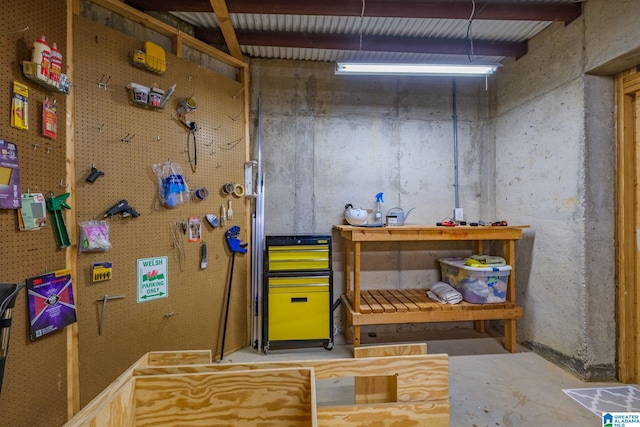 interior space with a workshop area