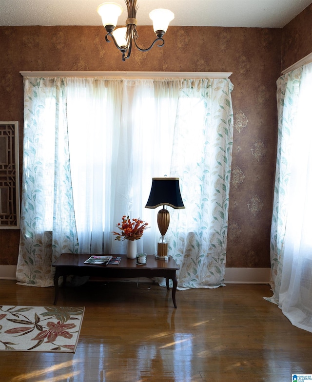 sitting room with dark hardwood / wood-style floors and a healthy amount of sunlight