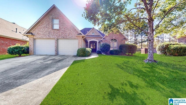 view of front of property featuring a garage and a front yard