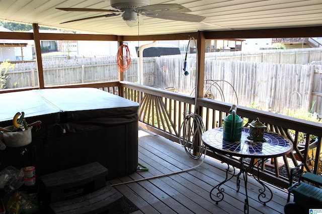 wooden terrace with ceiling fan