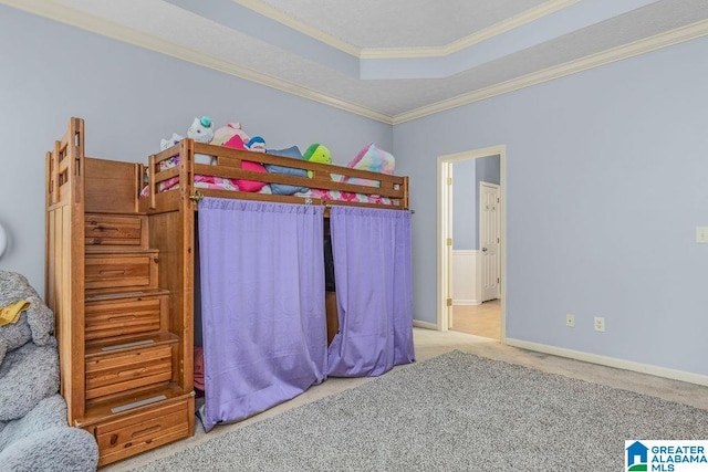 unfurnished bedroom featuring carpet flooring and ornamental molding