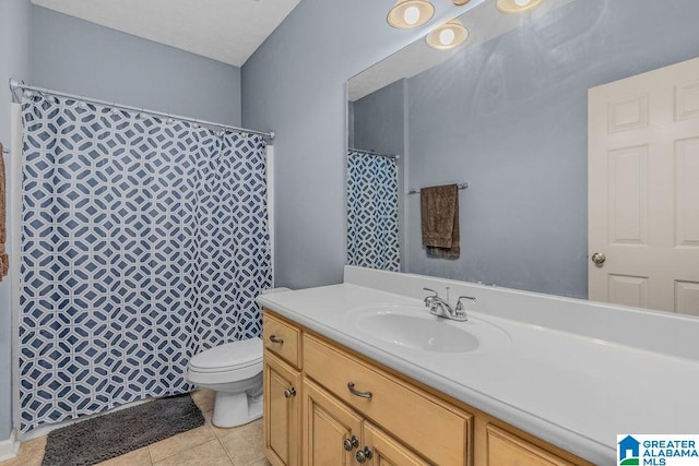 bathroom with vanity, tile patterned flooring, and toilet