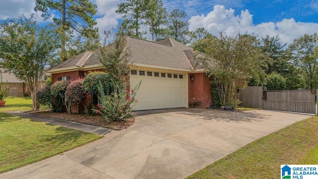 view of front of property featuring a garage and a front yard