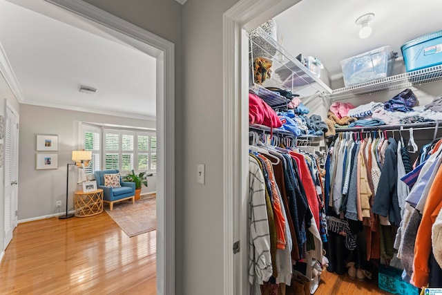 walk in closet featuring hardwood / wood-style floors