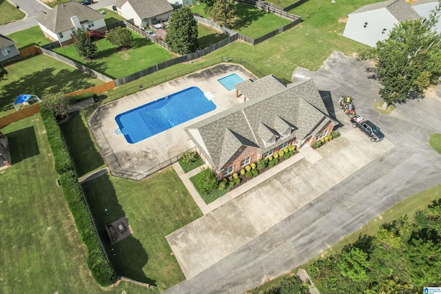 aerial view of a pool area