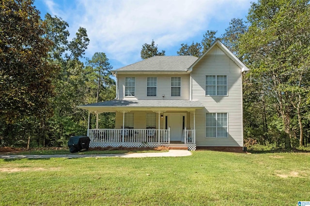 view of front of home featuring a front lawn and a porch